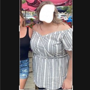 Off-shoulder faux wrap top with tie waist